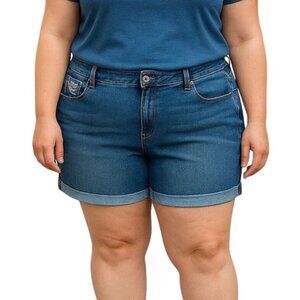 Kiss Therapy Denim Shorts Size 22 Embroidered Pockets Cuffed Hem Stretch